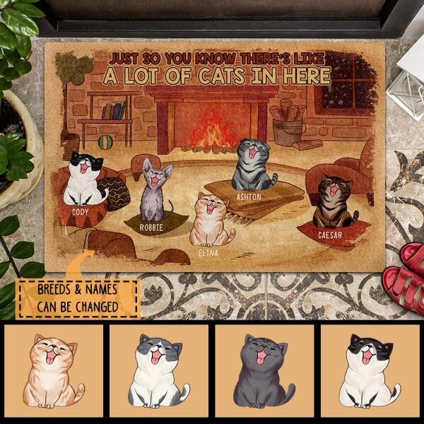 Just So You Know There's Like A Lot Of Cats In Here: - Cozy Living Room - Personalized Cat Doormat