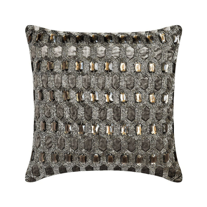 Kohinoor - White & Silver Silk Throw Pillow Cover