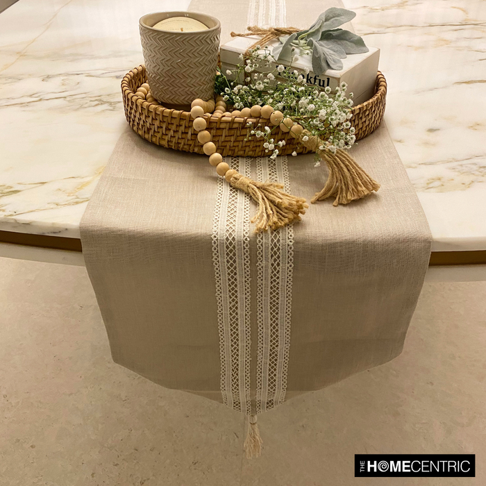 Lace Symphony - Beige Linen Decorative Table Runner