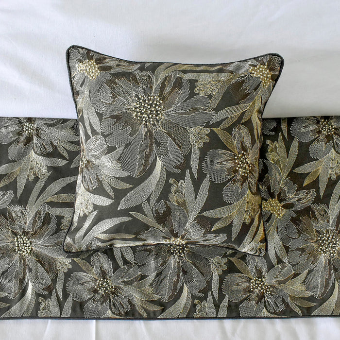 Liana - Jacquard Grey Decorative Bed Runner and Pillow Cover