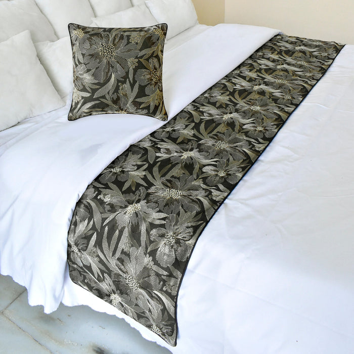 Liana - Jacquard Grey Decorative Bed Runner and Pillow Cover