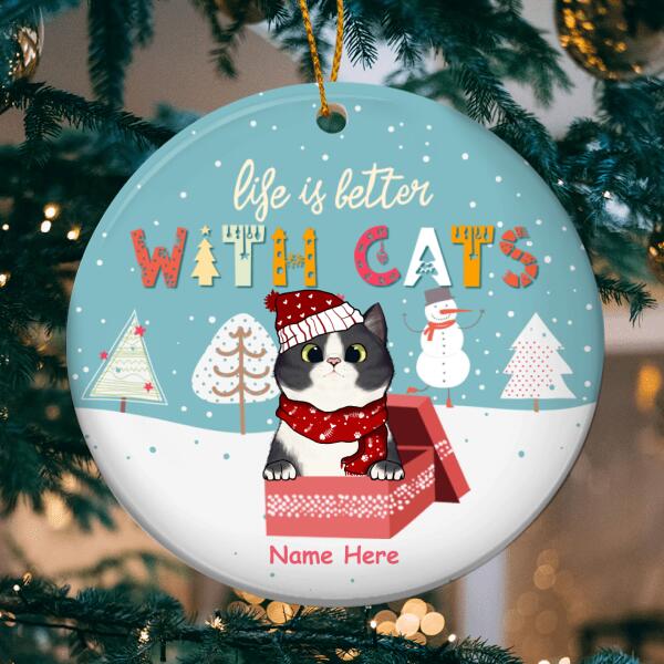 Life Is Better With Cats - Cats In The Gift Box - Personalized Cat Christmas Ornament