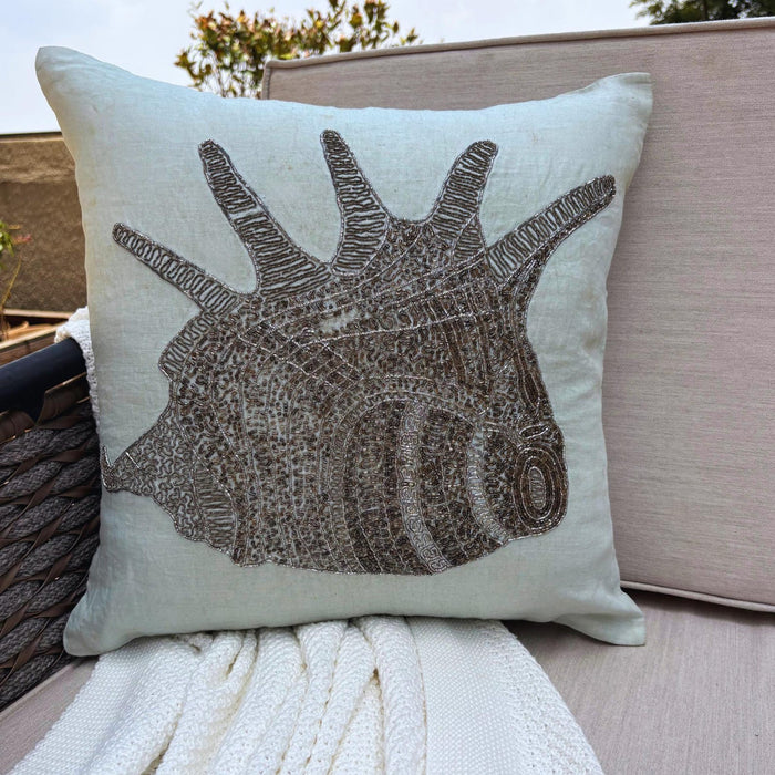 Light Blue Cotton Linen Throw Pillow Cover - Lone Shell