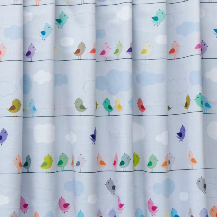 Light Blue Cute Birds Kids Printed Cotton Curtain Panels
