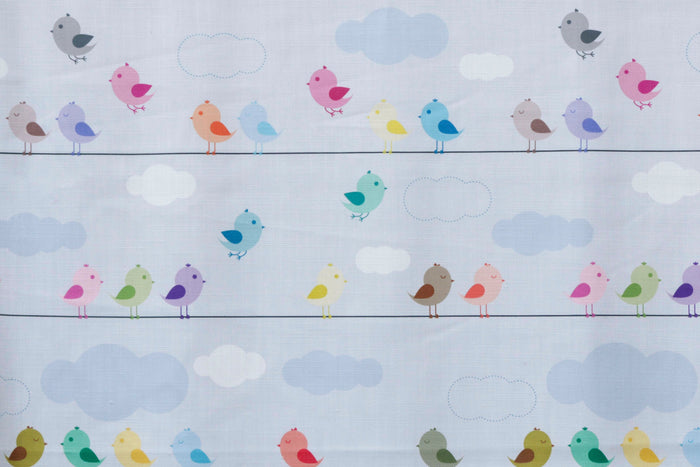 Light Blue Cute Birds Kids Printed Cotton Curtain Panels