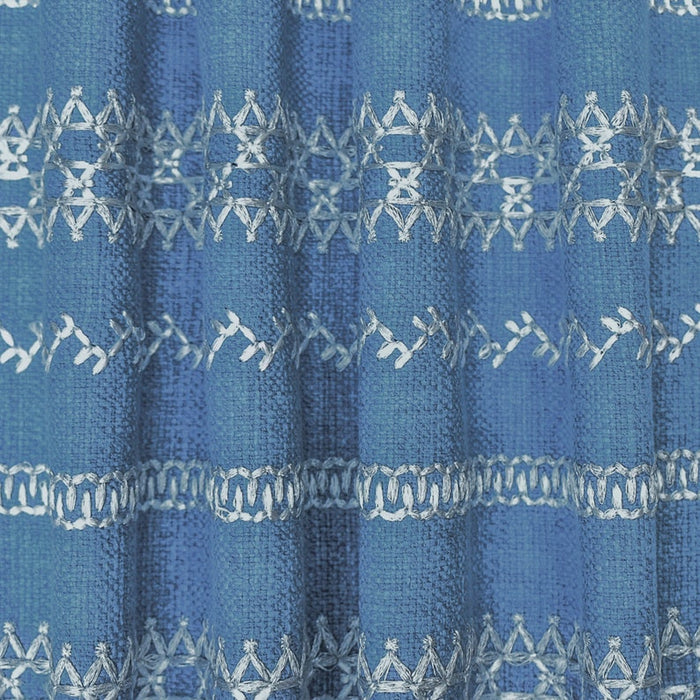 Light Blue, White Cotton Embroidered Fabric by the Yard