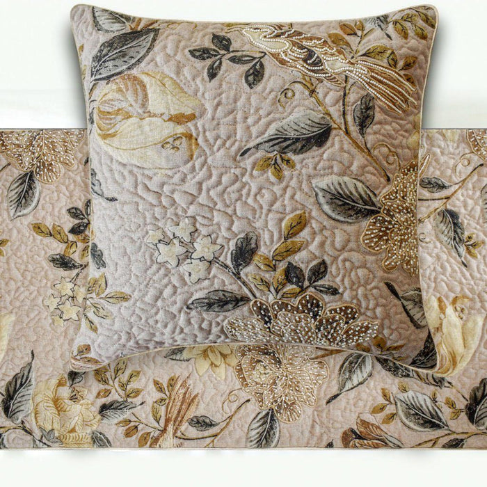 Lucinda - Cotton Beige Decorative Bed Runner and Pillow Cover