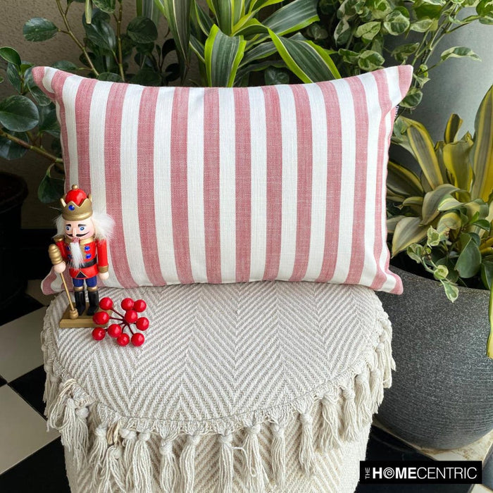 Lush Lines Red - Red Cotton Decorative Lumbar Pillow Cover