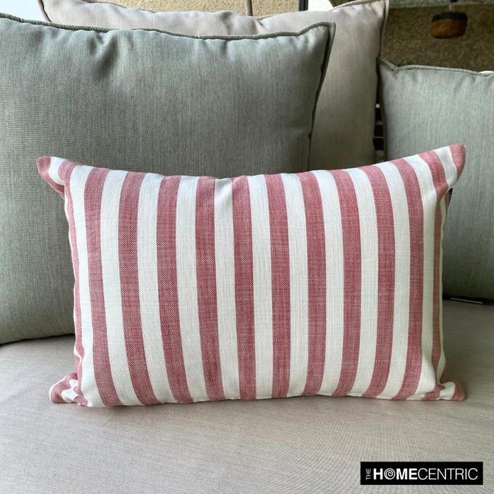 Lush Lines Red - Red Cotton Decorative Lumbar Pillow Cover
