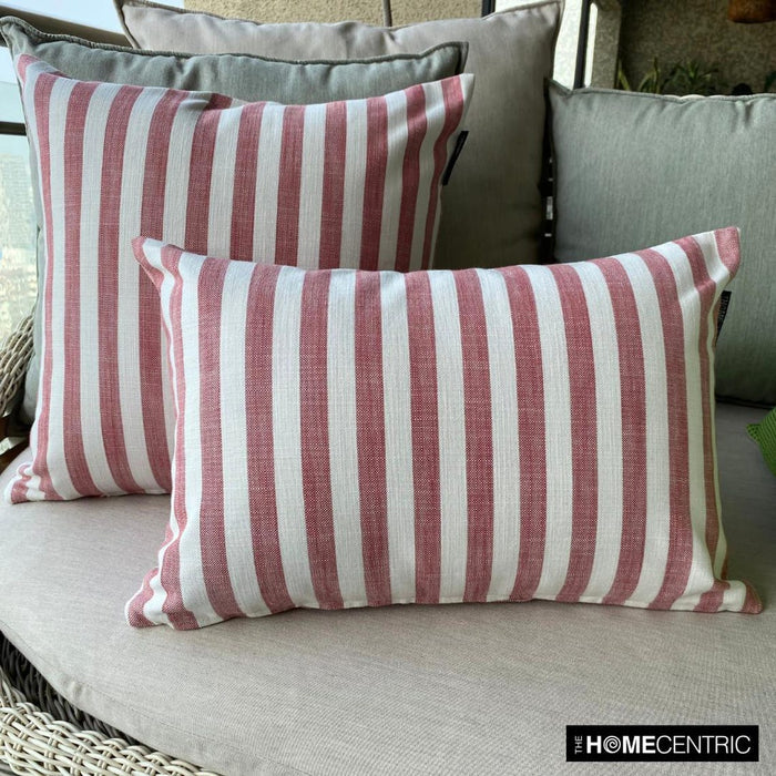 Lush Lines Red - Red Cotton Decorative Lumbar Pillow Cover