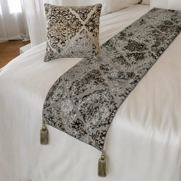 Mabel Gray - Velvet Gray Decorative Bed Runner and Pillow Cover