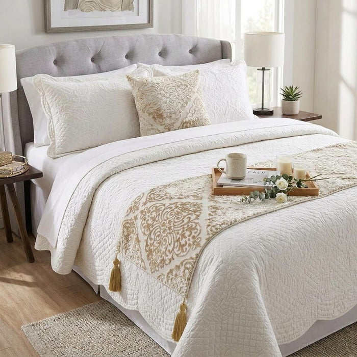 Mabel Ivory Decorative Bed Runner and Pillow Cover