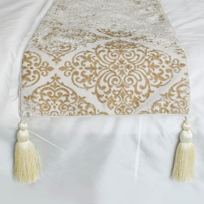 Mabel Ivory - Velvet Ivory Decorative Bed Runner and Pillow Cover