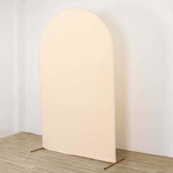 Arch-shaped fabric backdrop in soft beige color for photography or events