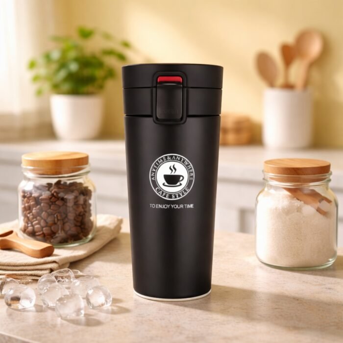 Matte Black Coffee Tumbler 400ml Lifestyle Shot