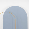 Abstract blue and gold arch design on a minimalist backdrop