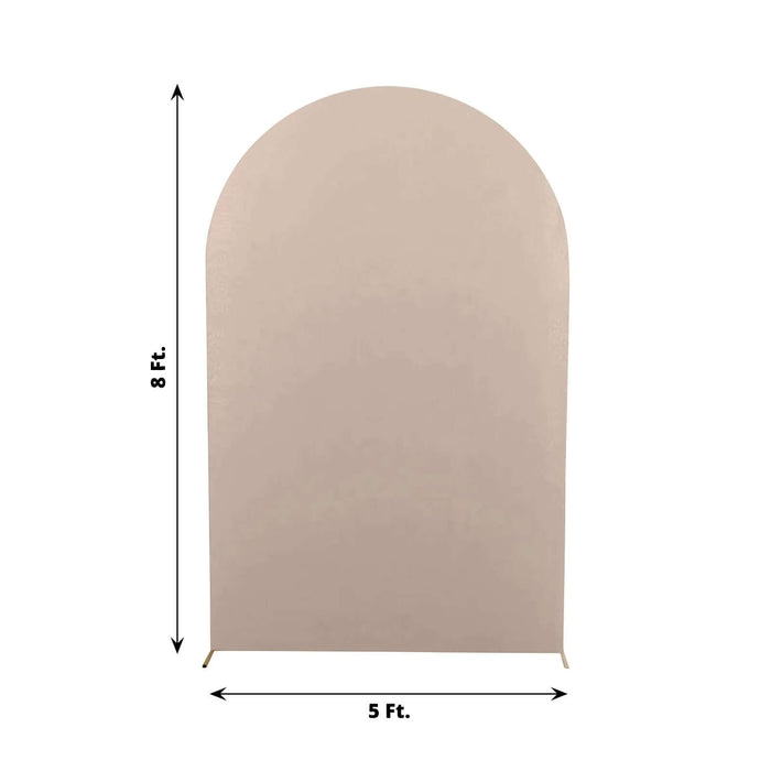 Arch-shaped backdrop in soft beige, 5 ft wide and 8 ft tall.