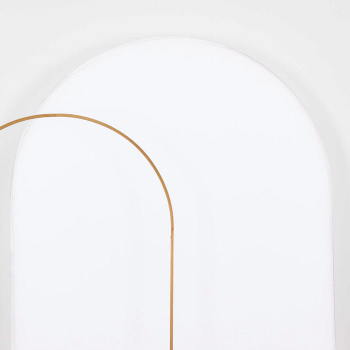 Curved metal arch in minimalist design on a plain white background