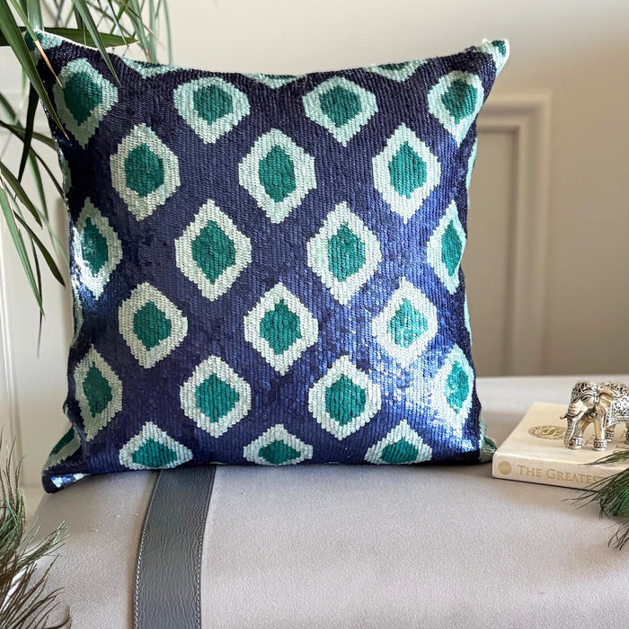 Mayurika - Blue Silk Throw Pillow Cover
