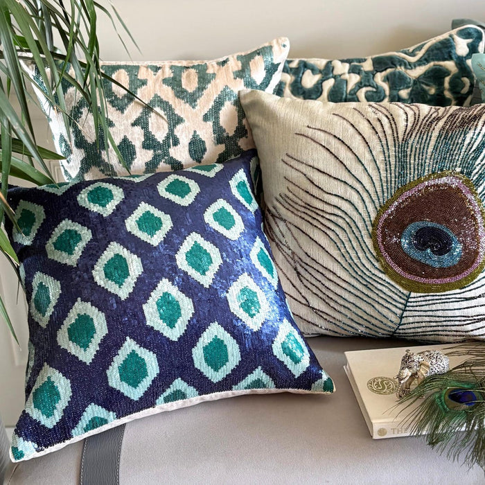 Mayurika - Blue Silk Throw Pillow Cover