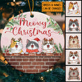 Meowy Christmas - Pink Background - Personalized Cat Christmas Ornament
