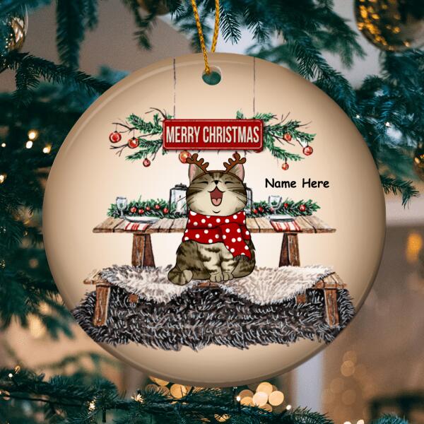 Merry Christmas - Cats On Fur Rug - Personalized Cat Christmas Ornament