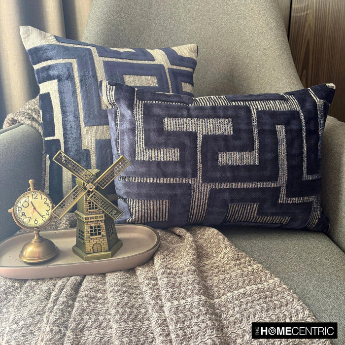 Midnight Maze - Blue Velvet Throw Pillow Cover