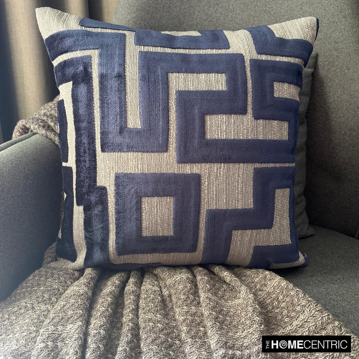 Midnight Maze - Blue Velvet Throw Pillow Cover