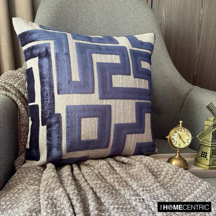 Midnight Maze - Blue Velvet Throw Pillow Cover