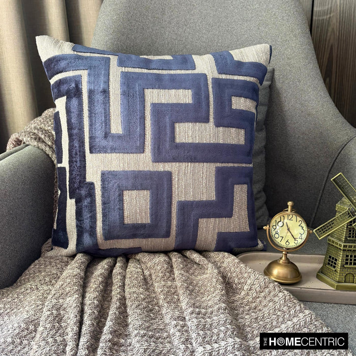 Midnight Maze - Blue Velvet Throw Pillow Cover