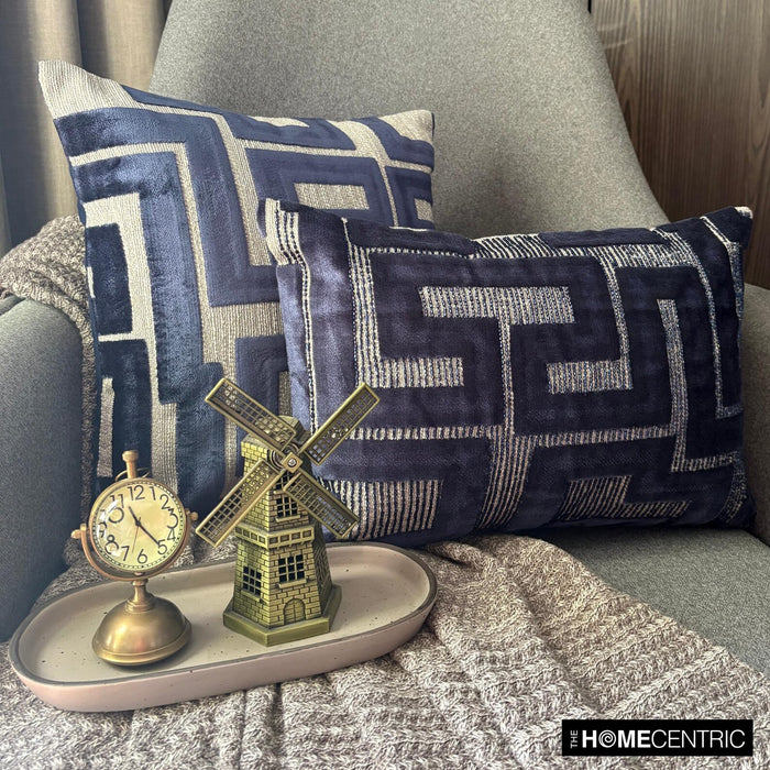 Midnight Maze - Blue Velvet Throw Pillow Cover