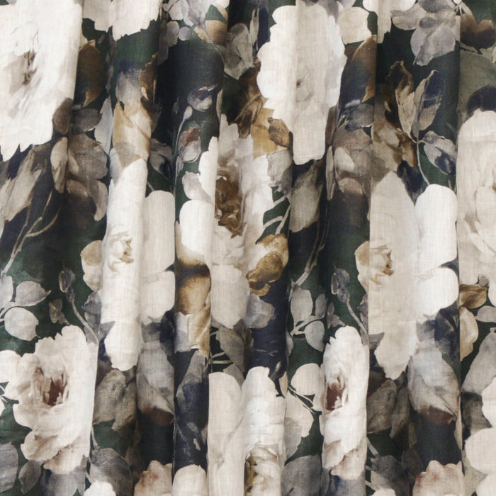 Midnight Roses Green, Brown Printed Cotton Curtain Panels