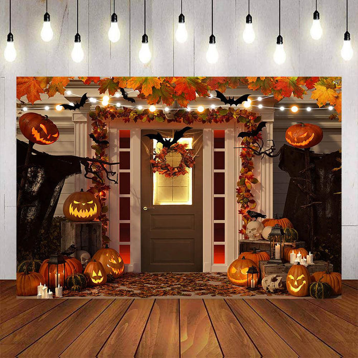 Mocsicka Autumn Pumpkin and Maple Leaves Halloween Backdrop-Mocsicka Party
