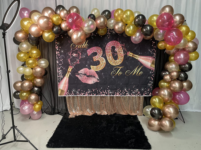 Mocsicka Champagne Pink Lips Happy 30th Birthday Backgrounds-Mocsicka Party