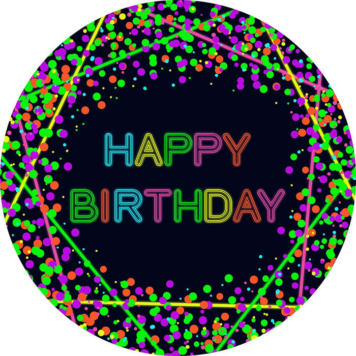 Mocsicka Colorful Dots Neon Lights Happy Birthday Round Cover