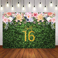 Mocsicka Flowers and Green Grass Sweet 16 Birthday Backdrop-Mocsicka Party