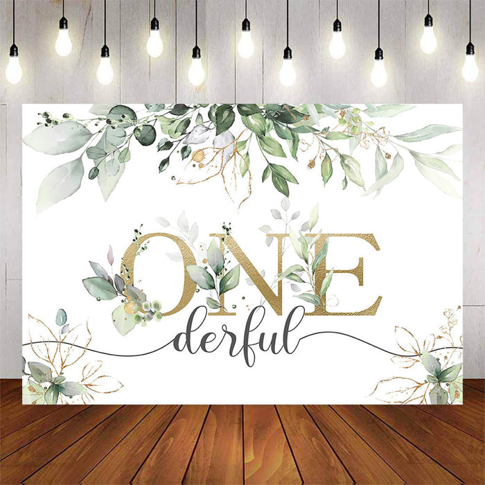 Mocsicka Green Leaves Happy 1st Birthday Party Backdrop-Mocsicka Party