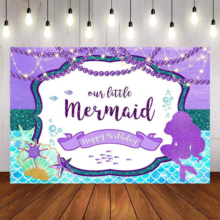 Mocsicka Little Mermaid and Pearls Happy Birthday Backdrop-Mocsicka Party