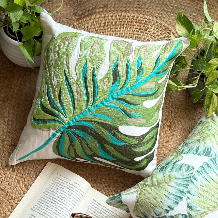 Monstera Leaf - Green Linen Decorative Euro Sham