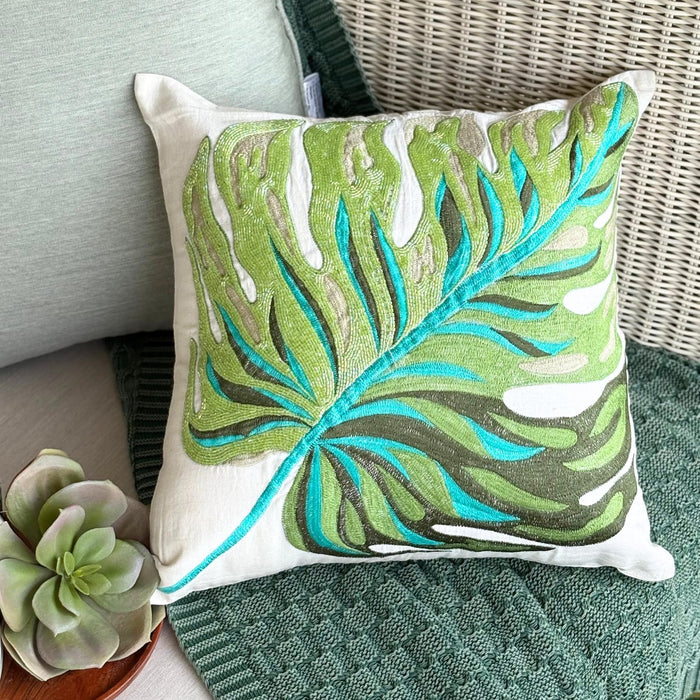 Monstera Leaf - Green Linen Decorative Euro Sham