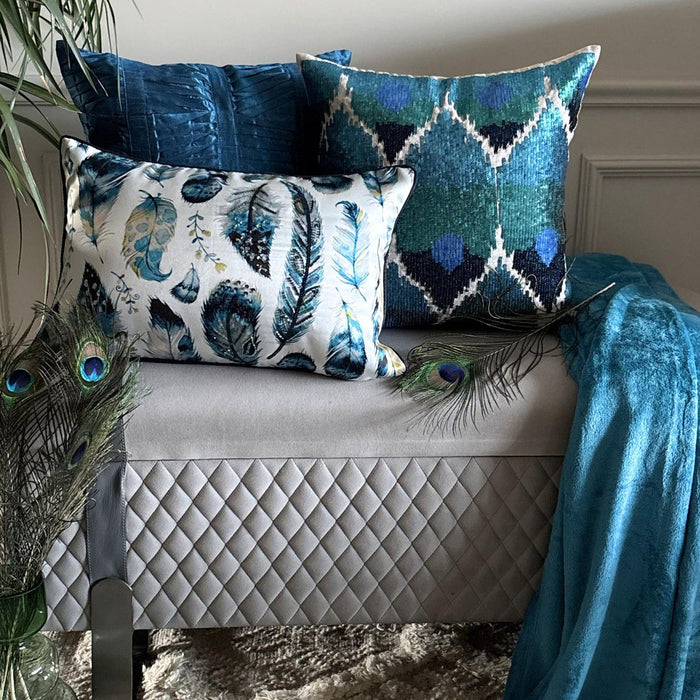 Mora - Blue Silk Throw Pillow Cover