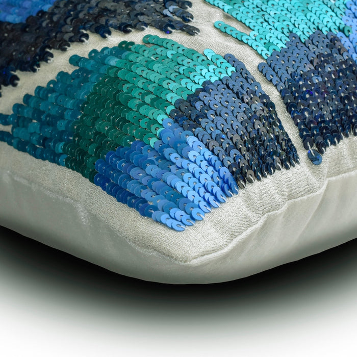 Mora - Blue Silk Throw Pillow Cover