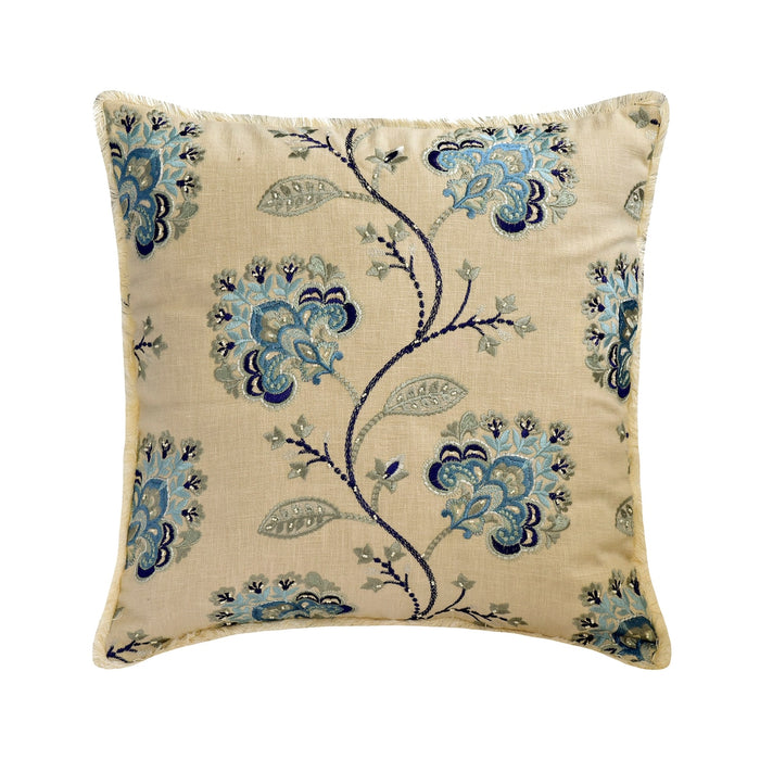 Morning Flower - Blue Linen Throw Pillow Cover
