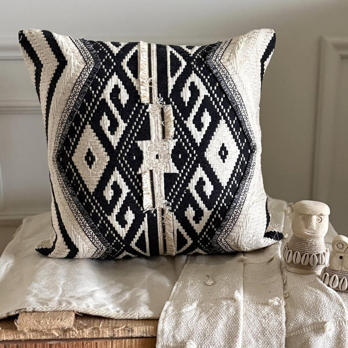 Moroccan Lounge - Black & Ivory Cotton Decorative Euro Sham