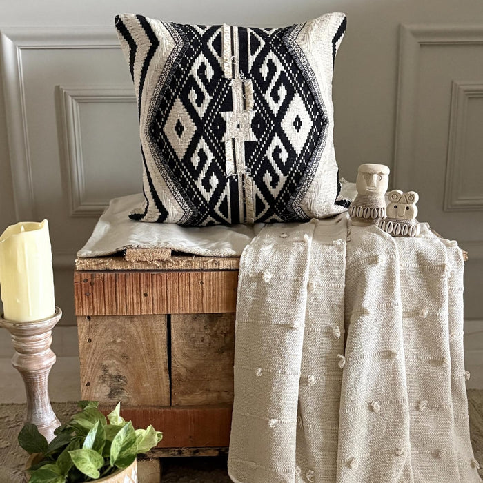 Moroccan Lounge - Black & Ivory Cotton Decorative Euro Sham