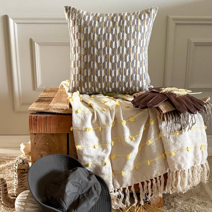 Mustard & Gray Jacquard Throw Pillow Cover - Hexa Terrain
