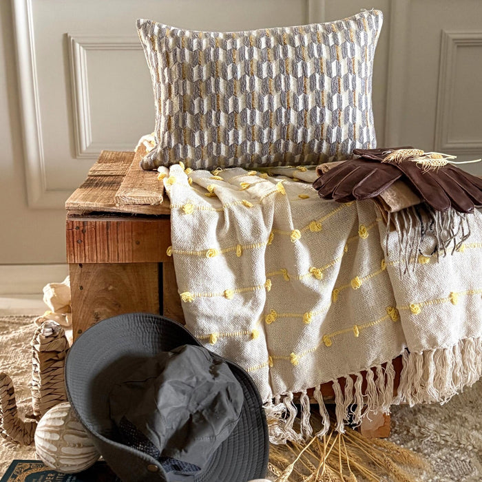 Mustard & Gray Jacquard Throw Pillow Cover - Hexa Terrain