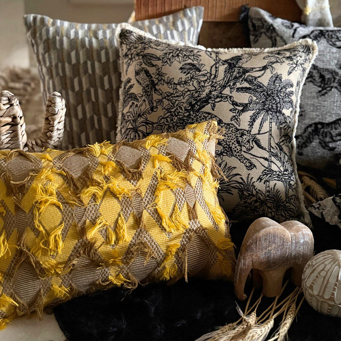 Mustard & Gray Jacquard Throw Pillow Cover - Hexa Terrain