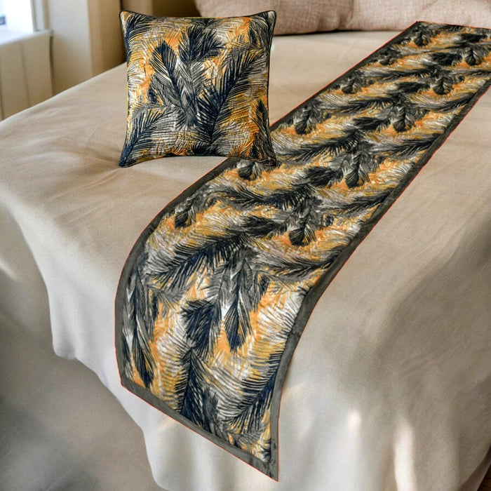 Mystic Palms - Satin Green Decorative Bed Runner and Pillow Cover