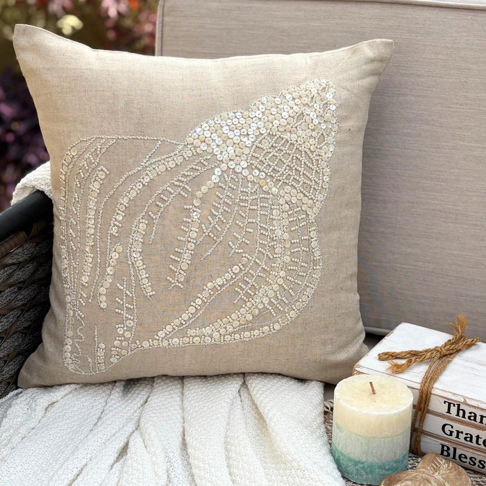 Natural Beige Cotton Linen Throw Pillow Cover - Sea Shell